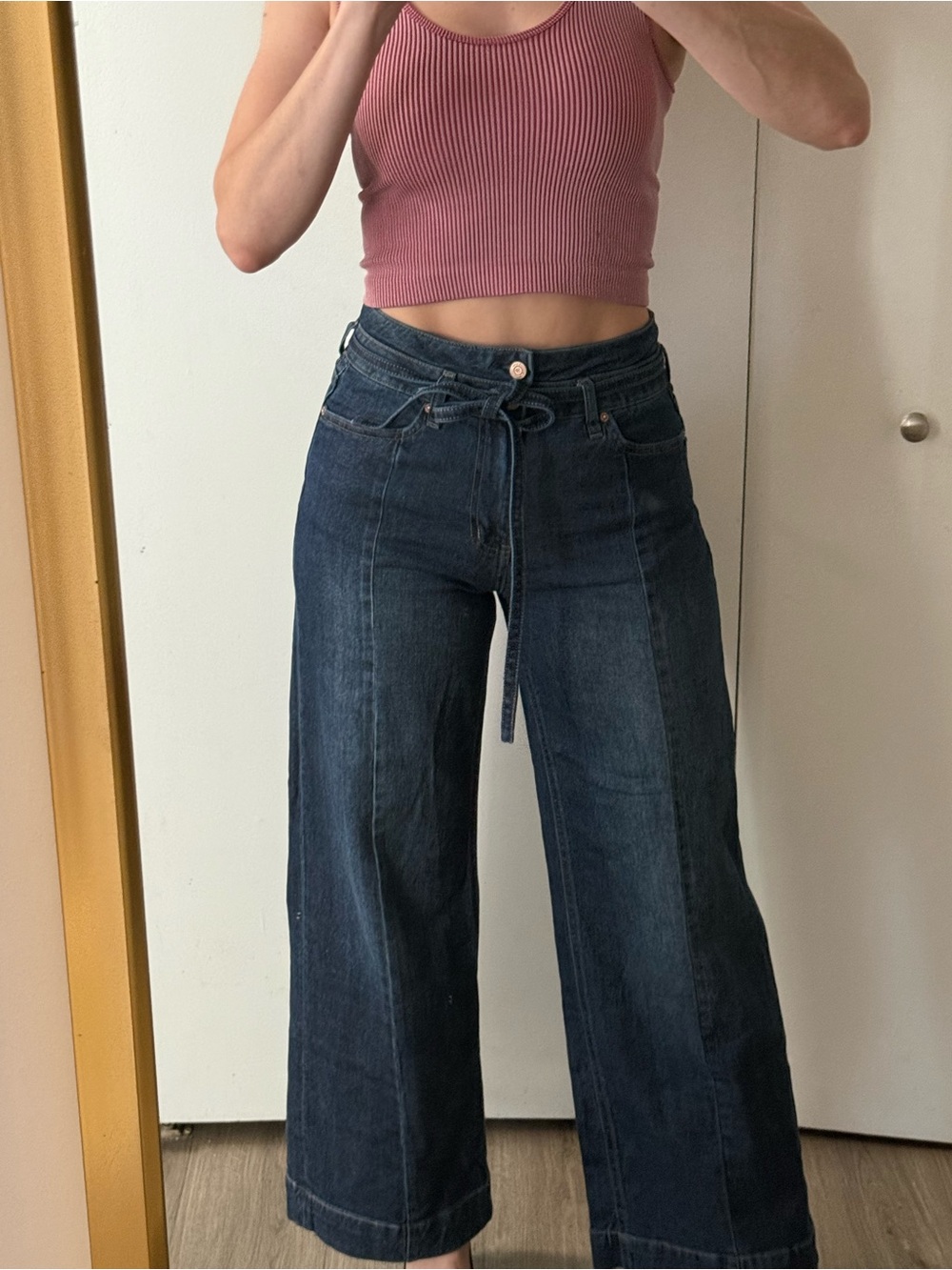Scotch & Soda Dark Blue Wide-Leg High-Waist Jeans with Tie Belt